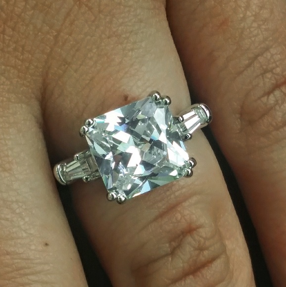 Diamond Asscher 925 Sterling Silver Ring - Picture 6 of 7